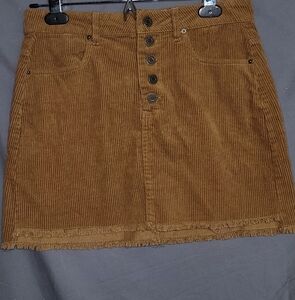 Indigo Rein Size 3/25 Corduroy Tobacco Brown Mini Button Fly Skirt